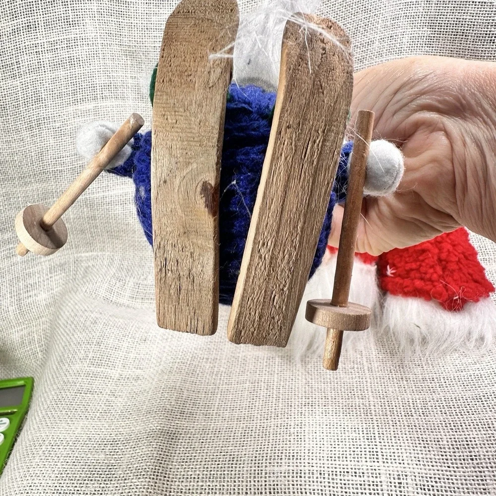 Christmas Gnome Ornaments Lot Nordic‎ Plush Red Hat & Wood Skier Gnome Decor